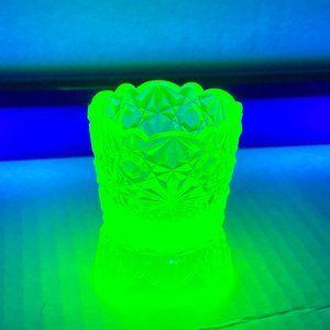 Authentic Vintage Boyd's Art Glass Vaseline Glass Toothpick Holder Uranium Glass
